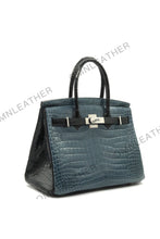 Load image into Gallery viewer, London 30 Birkin Style HCP Saltwater Croc Leather Glossy Storm Blue Mix Color Silver Hardware

