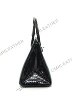 Load image into Gallery viewer, London 30 Birkin Style HCP Saltwater Croc Leather Glossy Storm Blue Mix Color Silver Hardware
