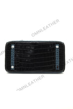 Load image into Gallery viewer, London 30 Birkin Style HCP Saltwater Croc Leather Glossy Storm Blue Mix Color Silver Hardware
