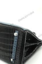 Load image into Gallery viewer, London 30 Birkin Style HCP Saltwater Croc Leather Glossy Storm Blue Mix Color Silver Hardware
