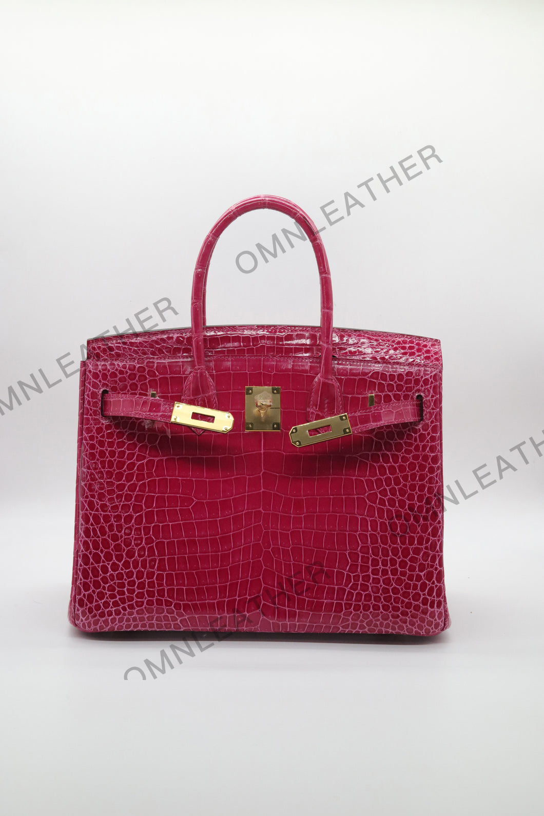 London 30 Birkin Style HCP Saltwater Croc Leather Glossy Red Color Gold Hardware