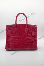 Load image into Gallery viewer, London 30 Birkin Style HCP Saltwater Croc Leather Glossy Red Color Gold Hardware
