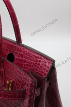 Load image into Gallery viewer, London 30 Birkin Style HCP Saltwater Croc Leather Glossy Red Color Gold Hardware
