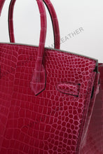 Load image into Gallery viewer, London 30 Birkin Style HCP Saltwater Croc Leather Glossy Red Color Gold Hardware
